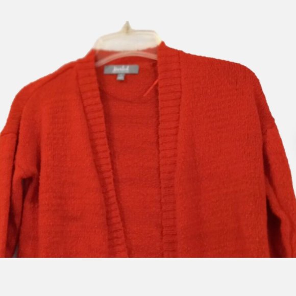 Orange Textured Knit Open Cardigan Women’s Small Crop Sweater 3/4 Sleeve Cotton - Picture 4 of 8